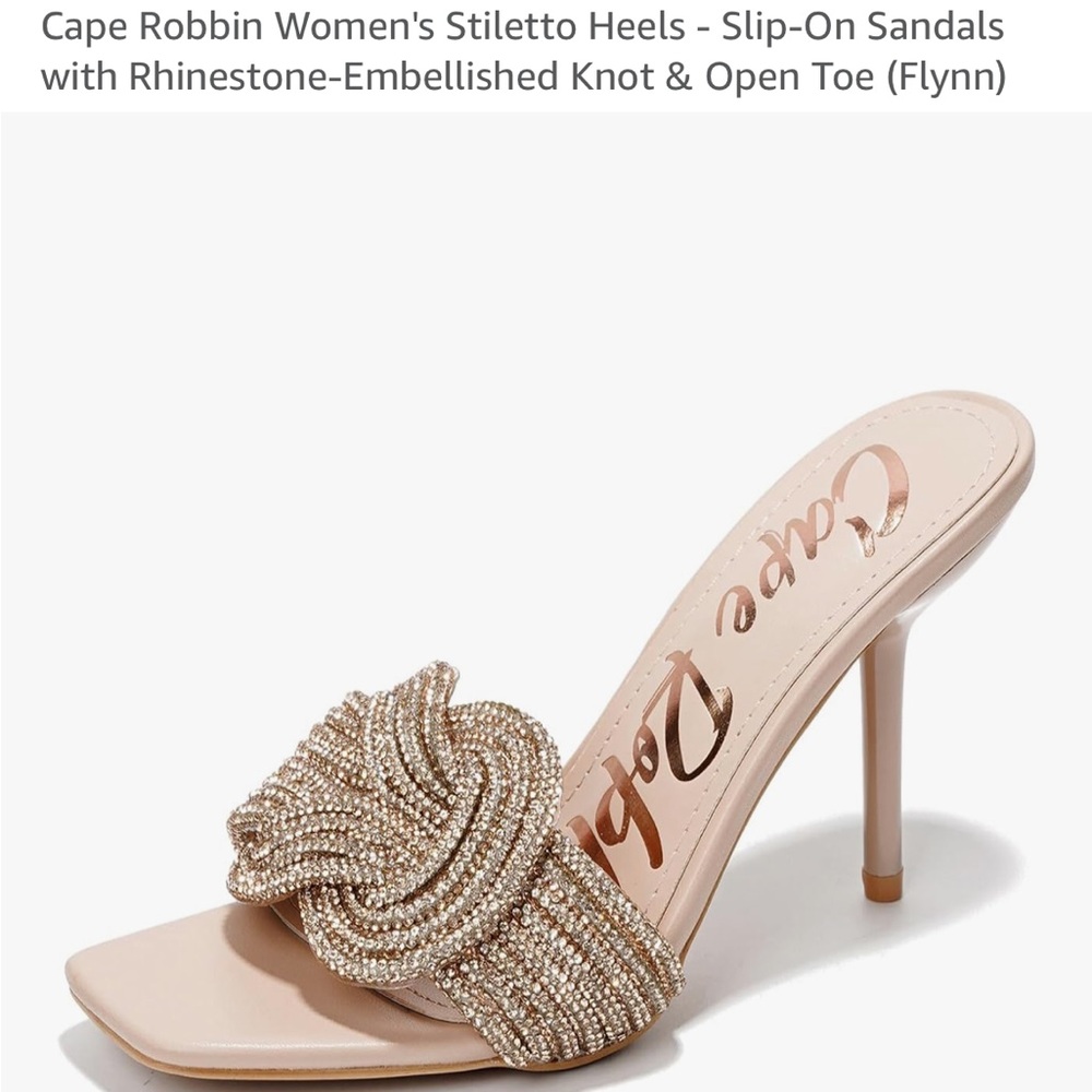 Cape Robbin Beige Heeled Sandals with Embellished Knot 3inch heel